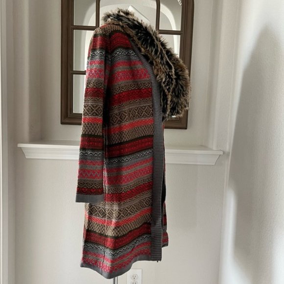 Anne Klein Knit Jacket w/Detachable Fur Collar, Fire Red Size M New w/Tag $159 - Picture 4 of 11